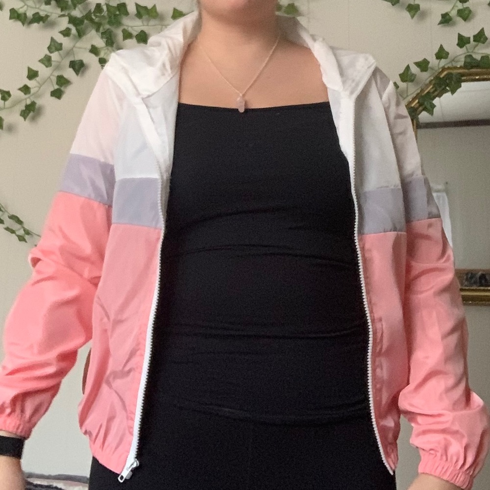pink white & gray windbreaker zip up